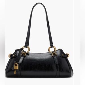 MANGO Faux Leather Shoulder Bag with Gold Hardware